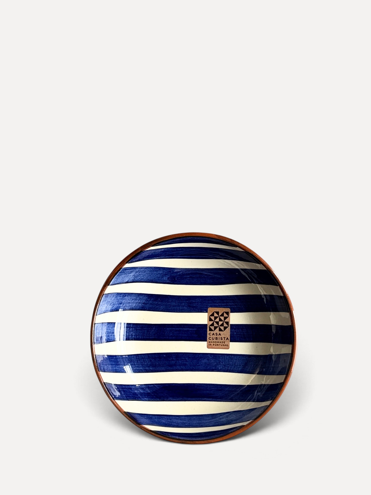 Casa Cubista Bold stripe medium bowl i blå, terracotta med hvide og blå striber - håndlavet i Portugal