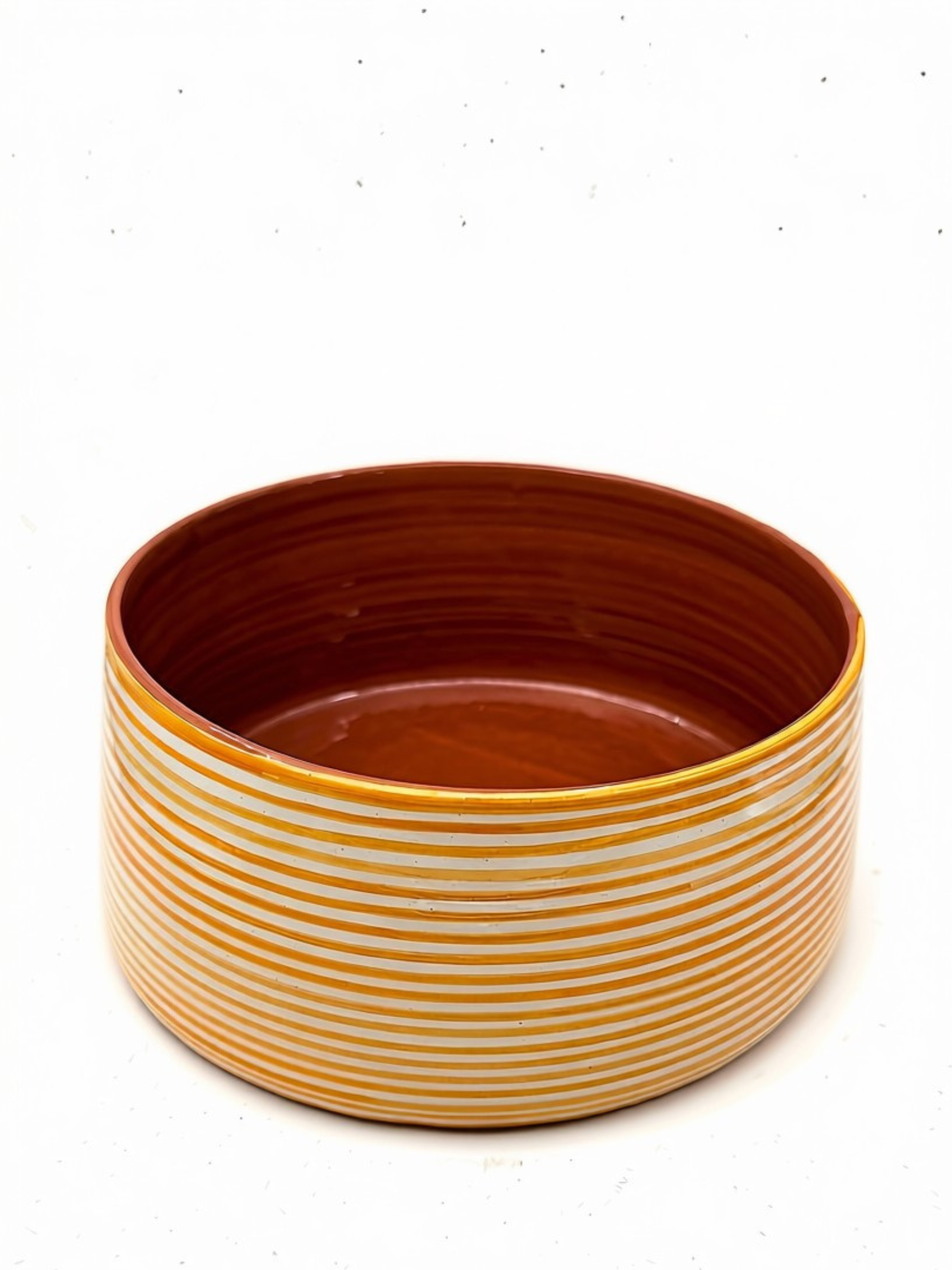 Casa Cubista Classic Stripe Tapered skål i gul og hvid - håndmalet terracotta fra Portugal