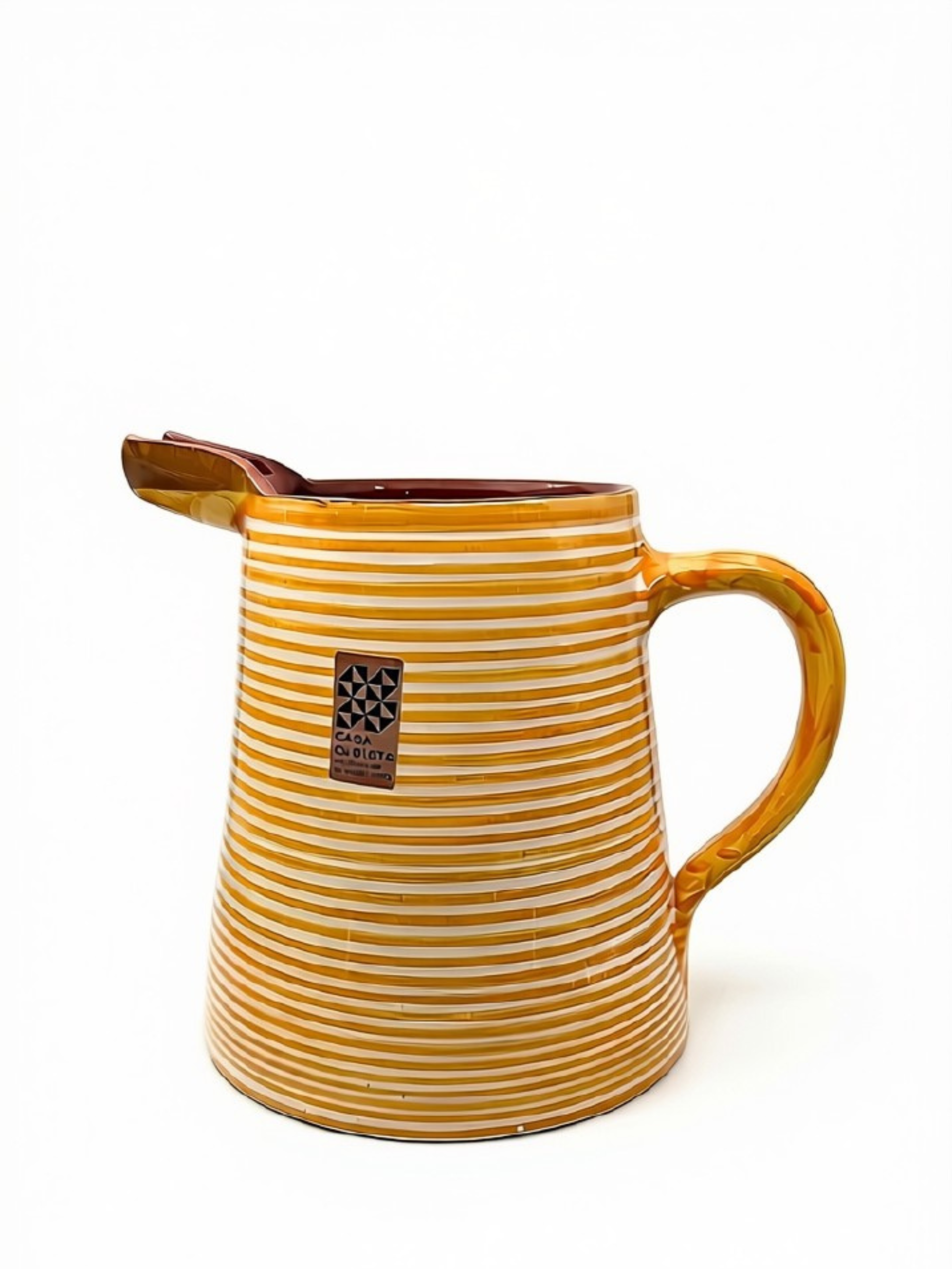 Casa Cubista Classic Stripe gulstribet kande i terracotta - håndlavet og håndmalet keramik fra Portugal