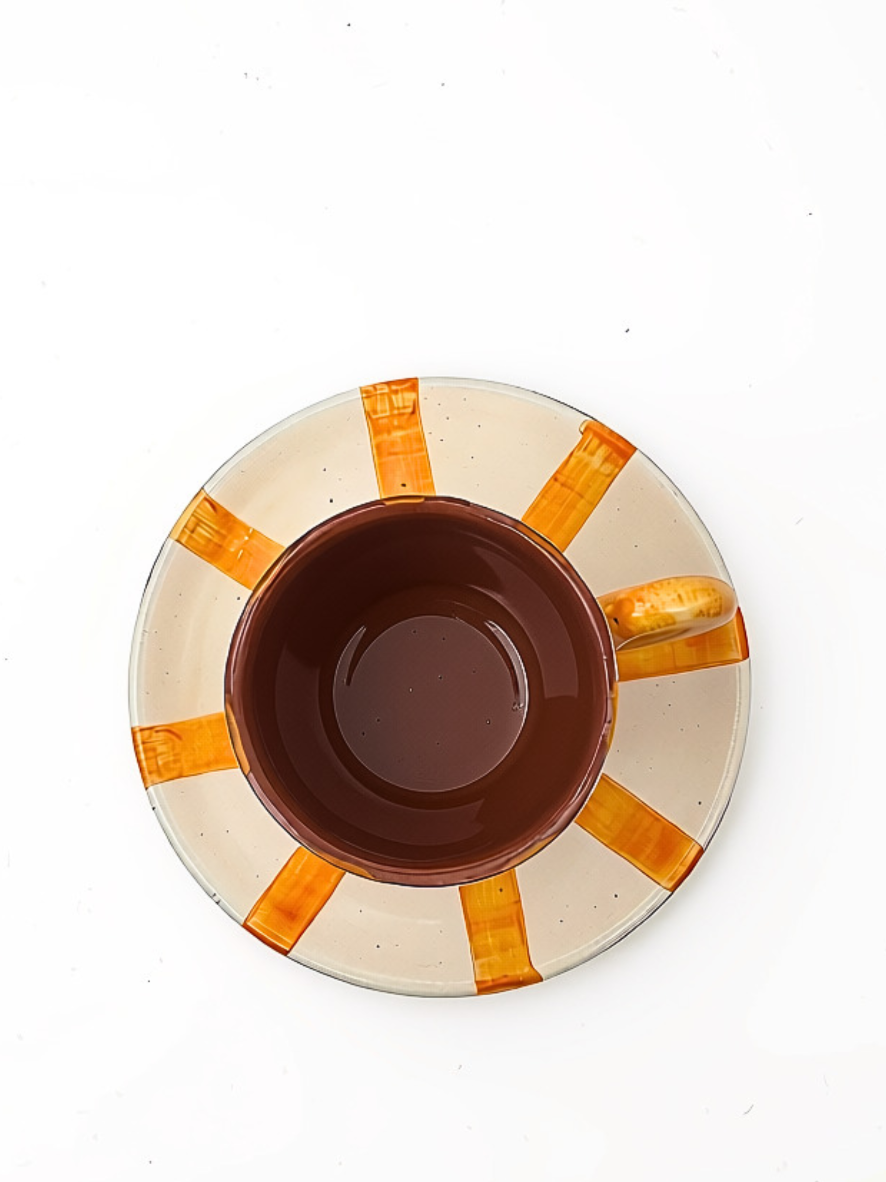 Casa Cubista Vertical Stripe gulstribet espressokop og underskål i terracotta - håndlavet keramik fra Portugal