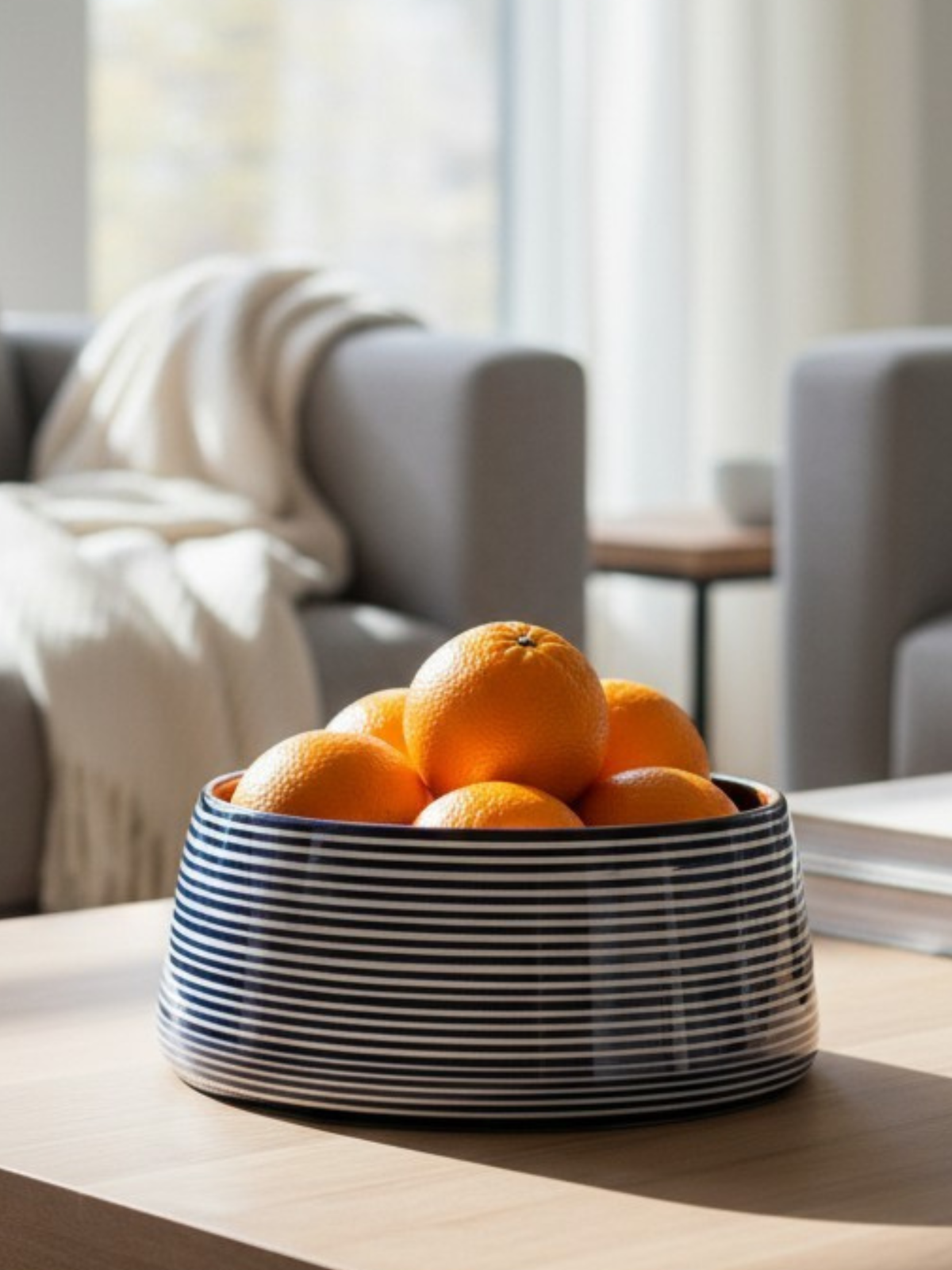 Casa Cubista Classic stripe skål med blå striber med appelsiner- keramik fra Portugal