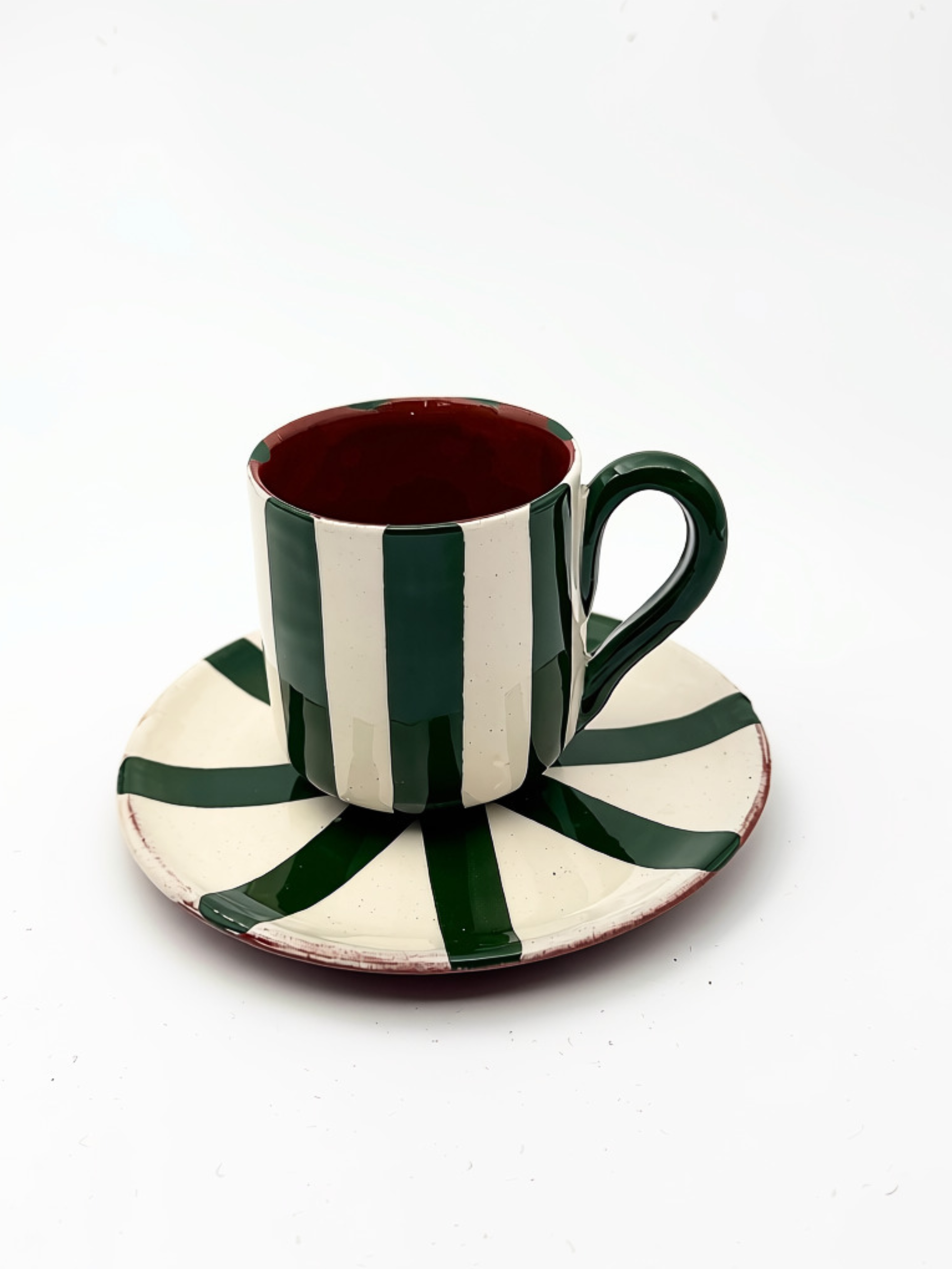 Casa Cubista vertical stripe espresso kop i grøn - håndlavet keramik fra Portugal