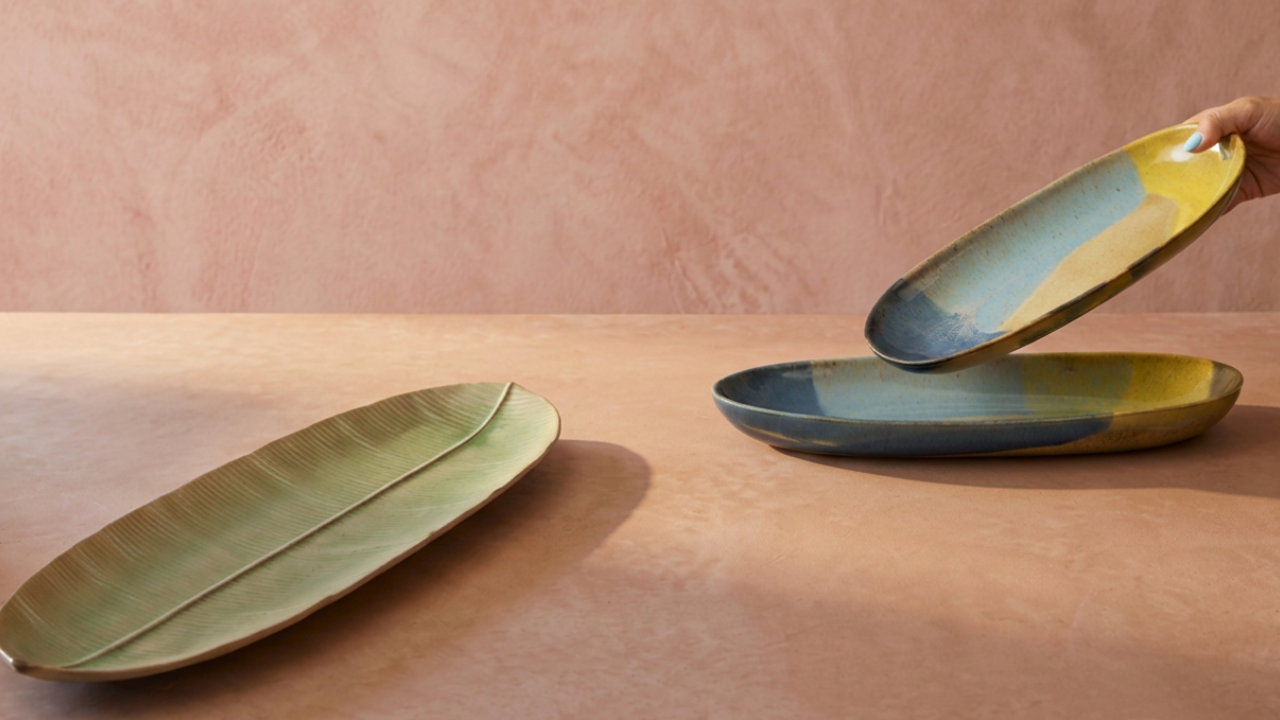 Terrafina Corals fade og Costa Nova Marrakesh Banana Leaf - håndlavet keramik fra Portugal