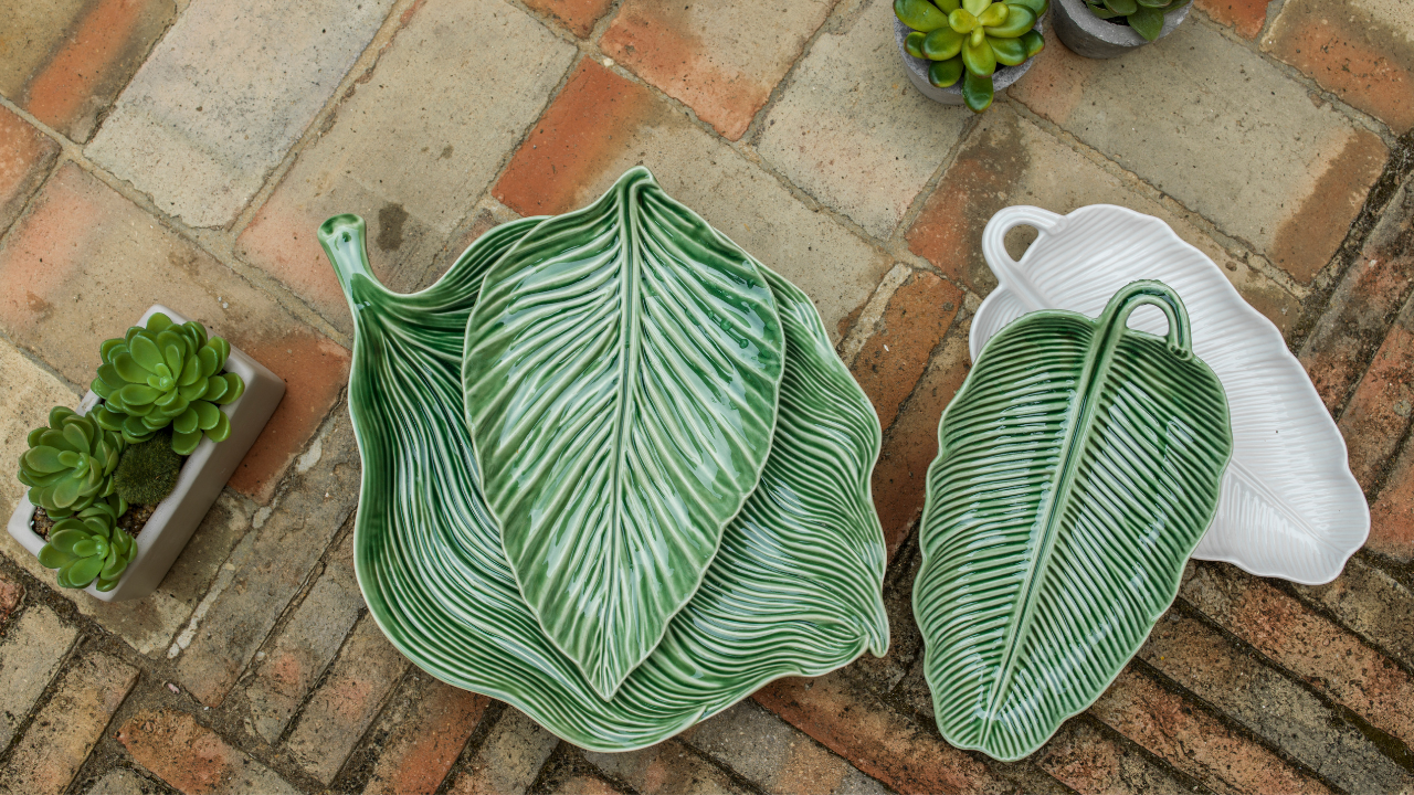 Grønne og hvid Bordallo Pinheiro Leaves og Cabbage fade