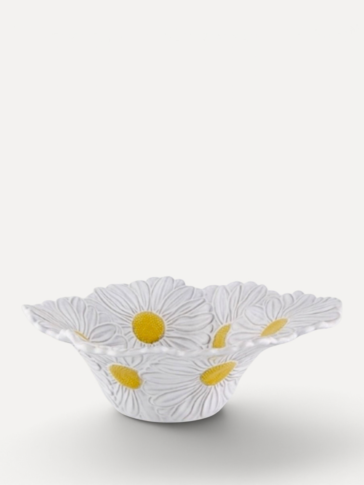 Hvid og gul Daisy salatskål fra Bordallo Pinheiros Maria Flor kollektion - håndlavet keramik fra Portugal