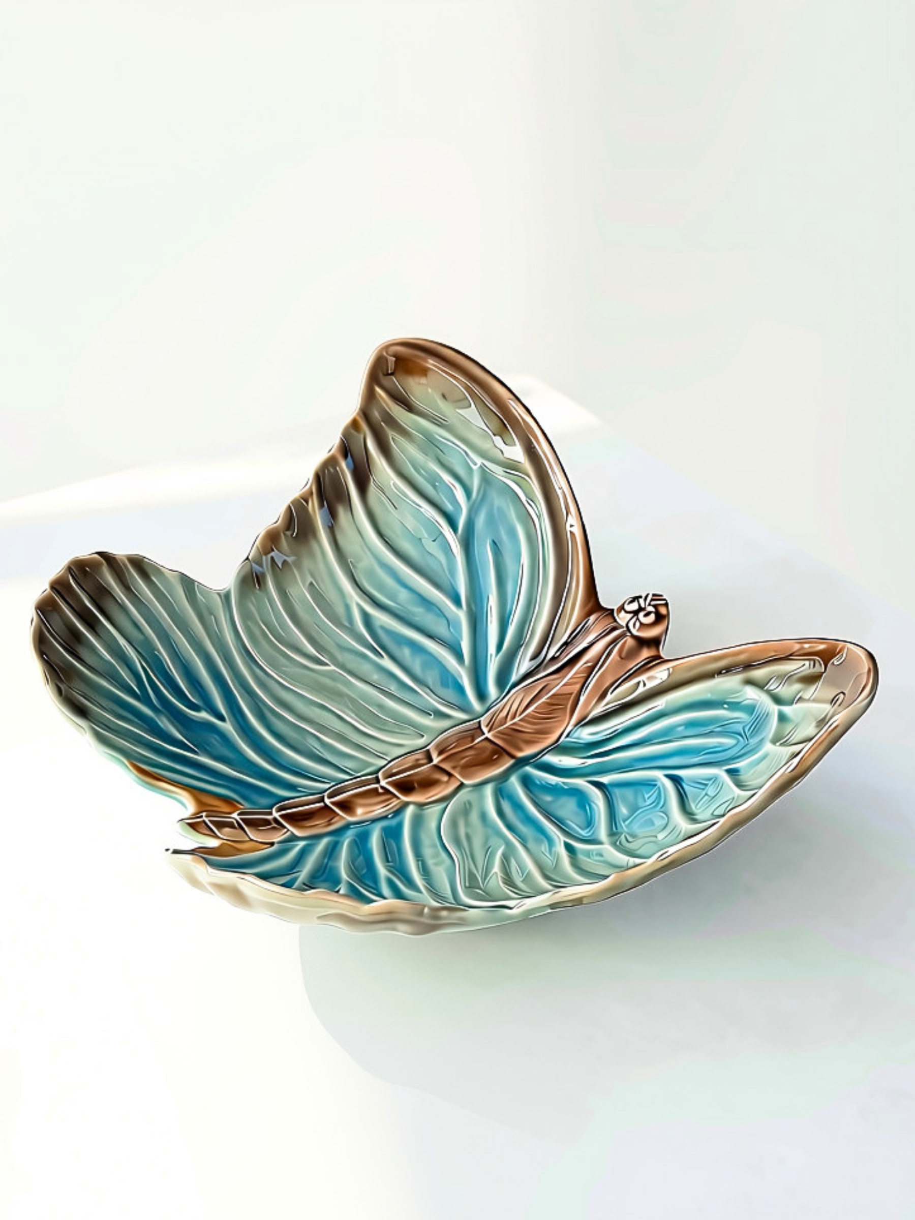 Bordallo Pinheiro x Claudia Schiffer Cloudy Butterflies fad i blå - håndlavet fajance fra Portugal