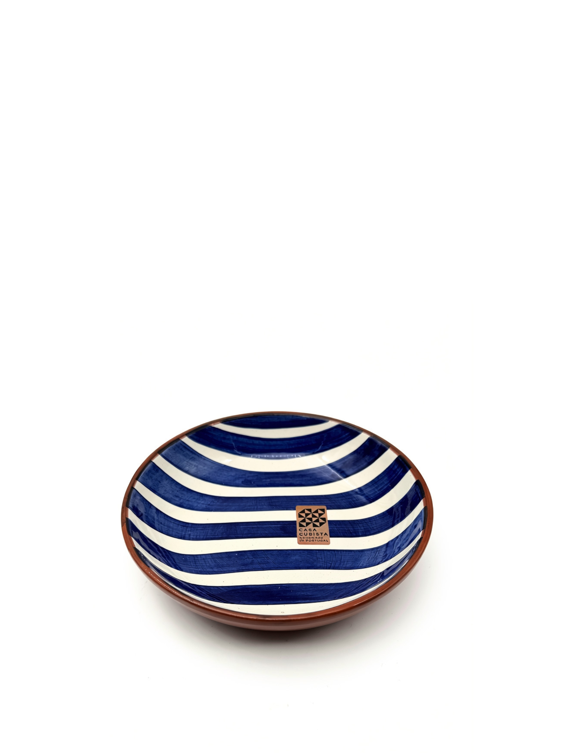 Casa Cubista Bold Stripe lille skål med blå striber - håndlavet terracotta fra Portugal
