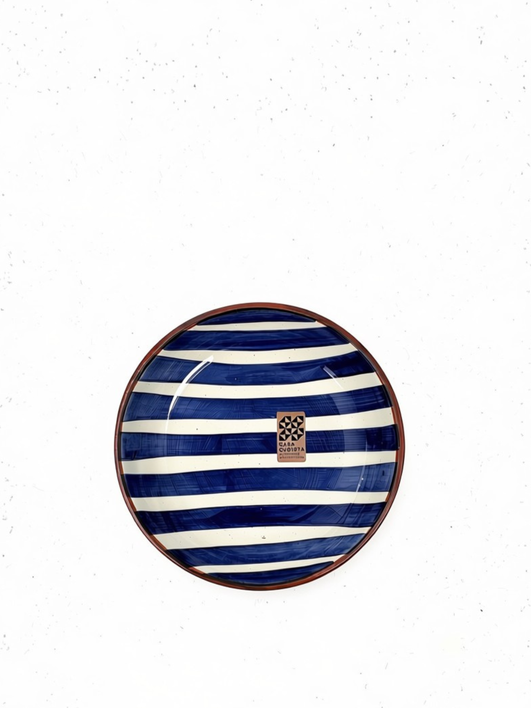 Casa Cubista Bold Stripe lille skål i terracotta med blå og hvide striber - håndlavet i Portugal