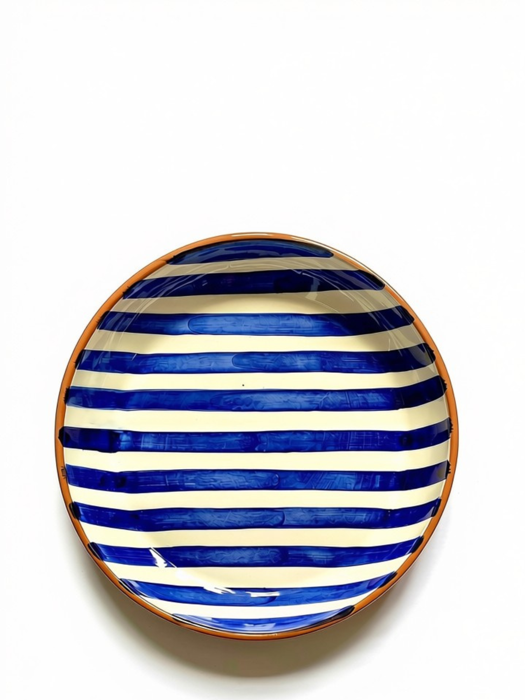 Casa Cubista Bold Stripe serveringsskål hvid terracotta med blå striber - håndlavet i Portugal