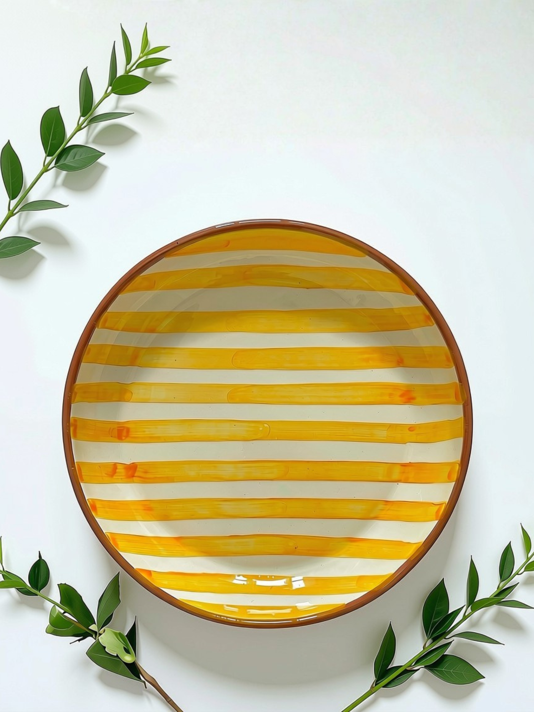Casa Cubista Bold Stripe serveringsskål i terracotta med hvide og gule striber - håndlavet i Portugal