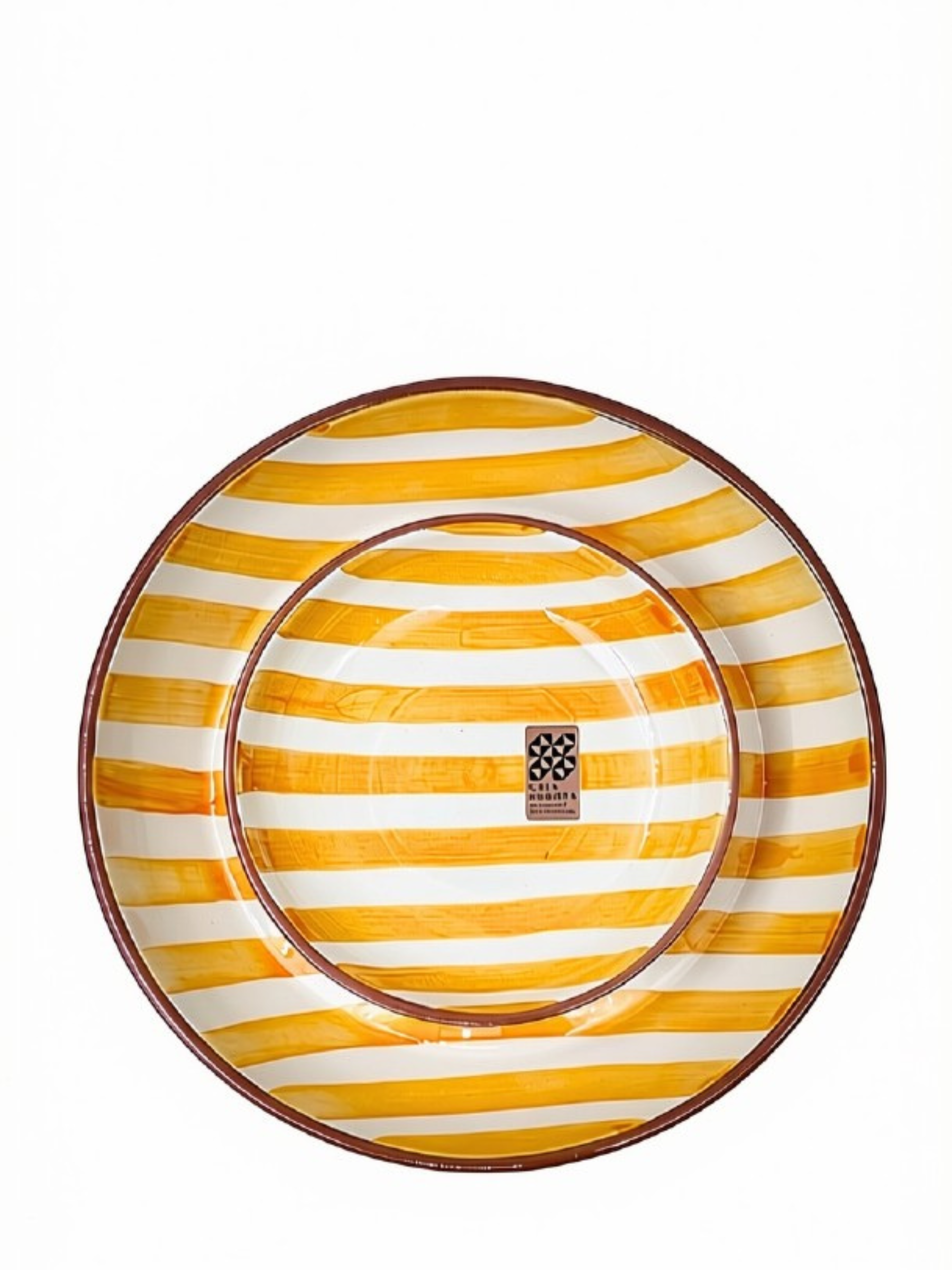 Casa Cubista Bold Stripe gulstribet serveringsskål - håndlavet terracotta fra Portugal