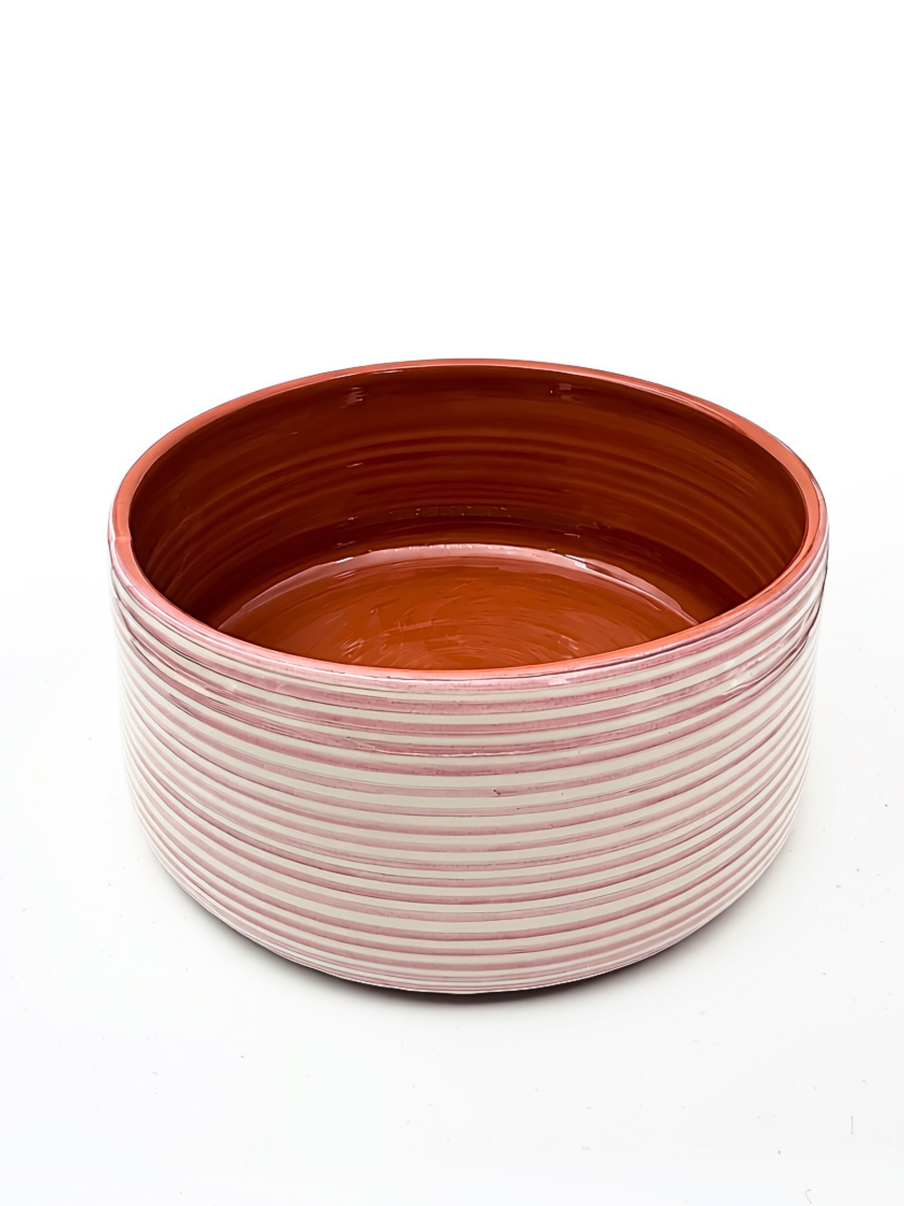 Casa Cubista Classic Stripe Tapered skål med lyserøde og hvide striber - håndlavet keramik fra Portugal