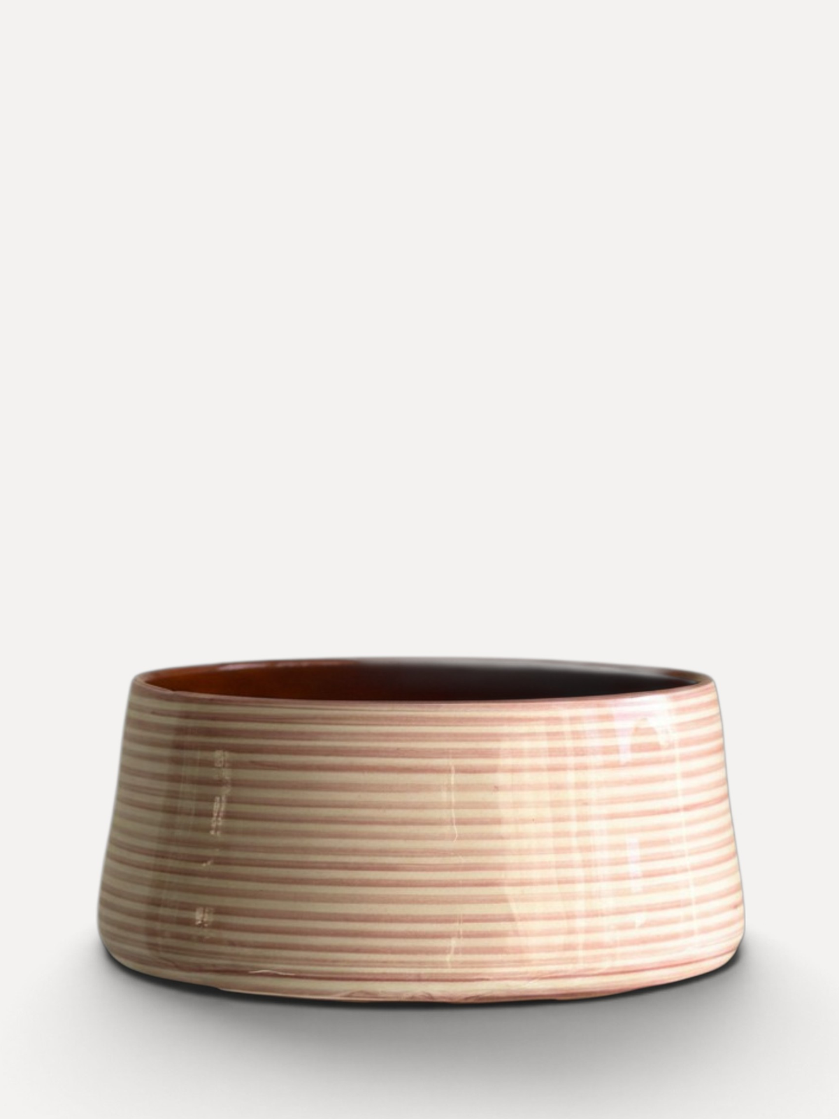 Casa Cubista Classic Stripe Tapered skål med lyserøde og hvide striber - håndlavet keramik fra Portugal