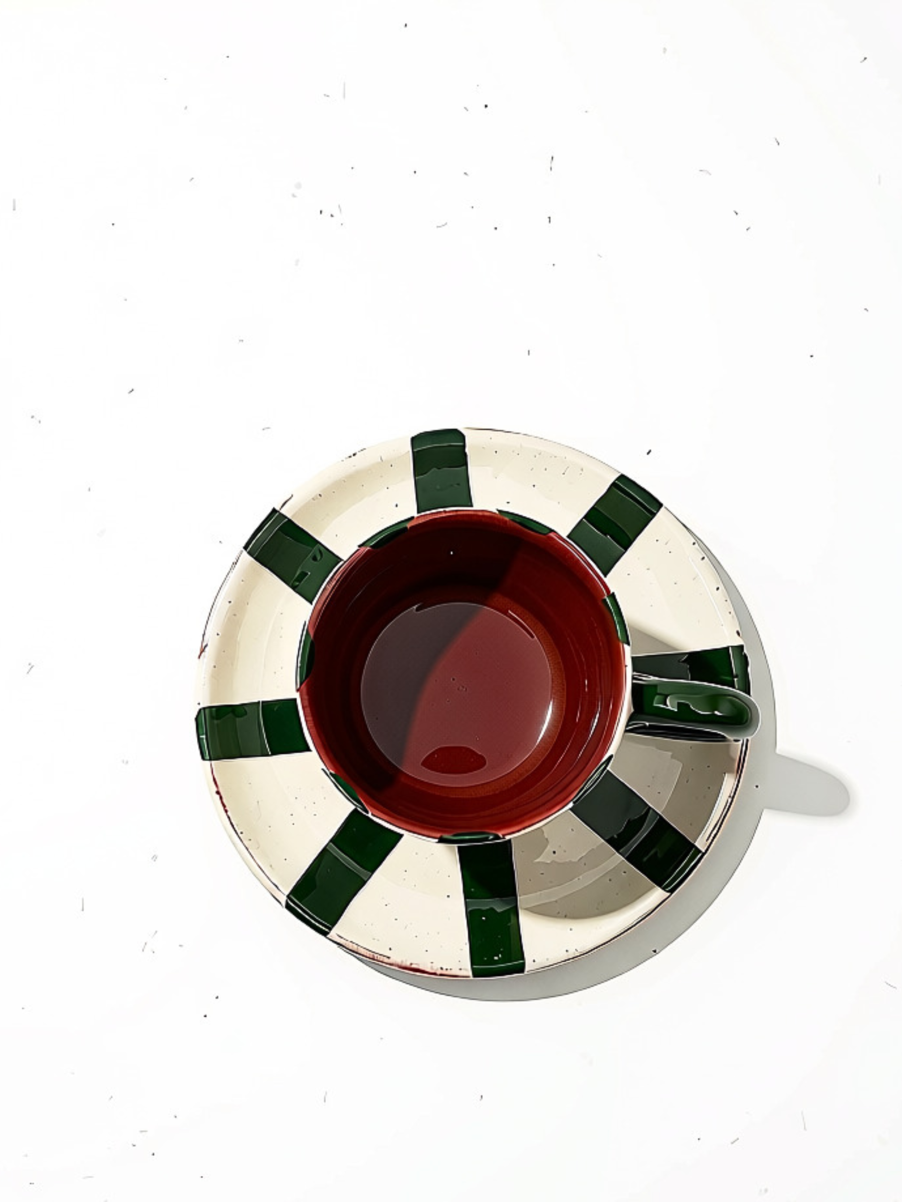 Casa Cubista Vertical Stripe grønstribet espressokop med underskål  - håndlavet og håndmalet terracotta fra Portugal