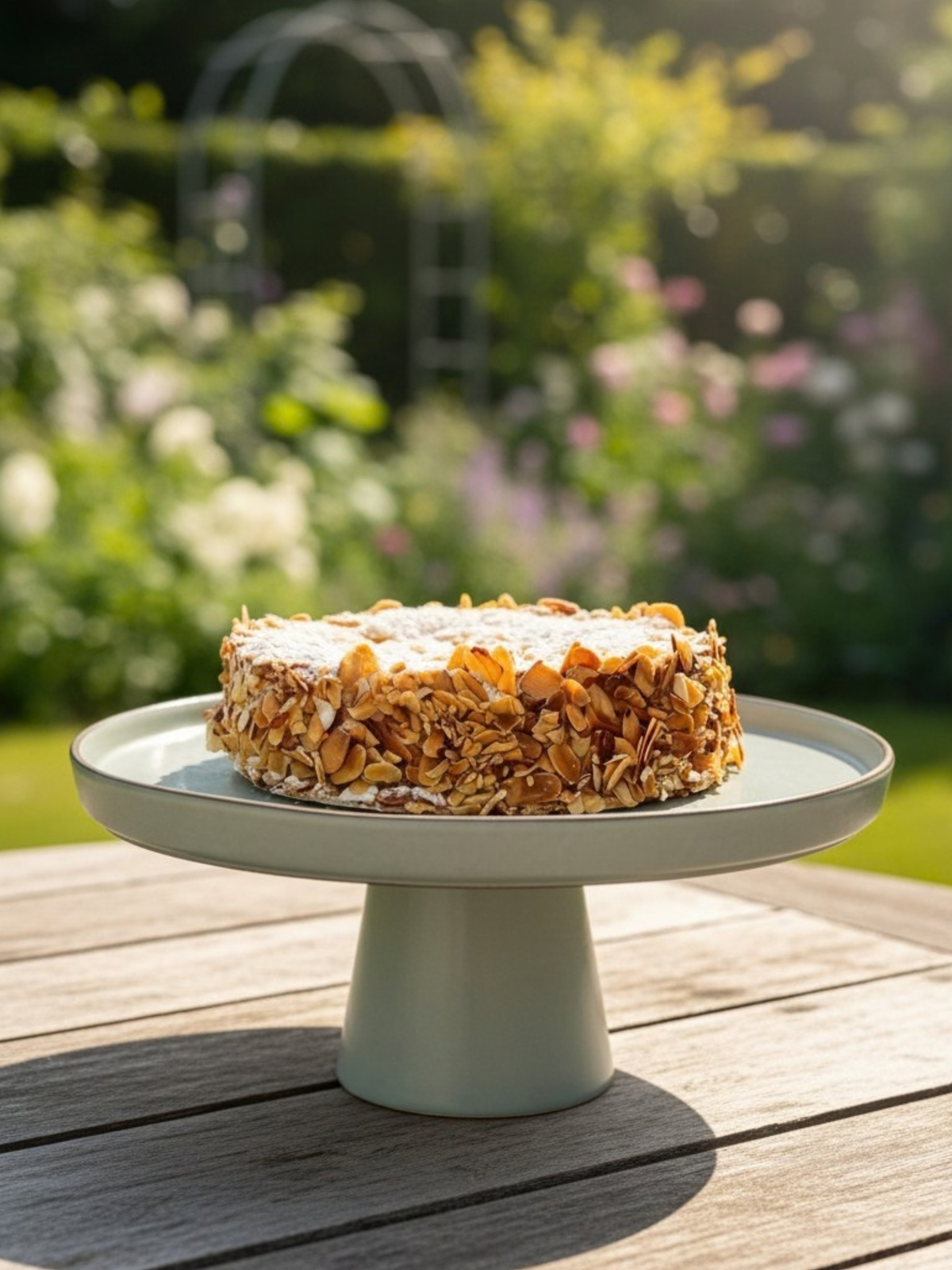 Costa Nova Stacked Organic kageopsats i lyseblå med kage i haven - håndlavet og håndmalet keramik fra Portugal