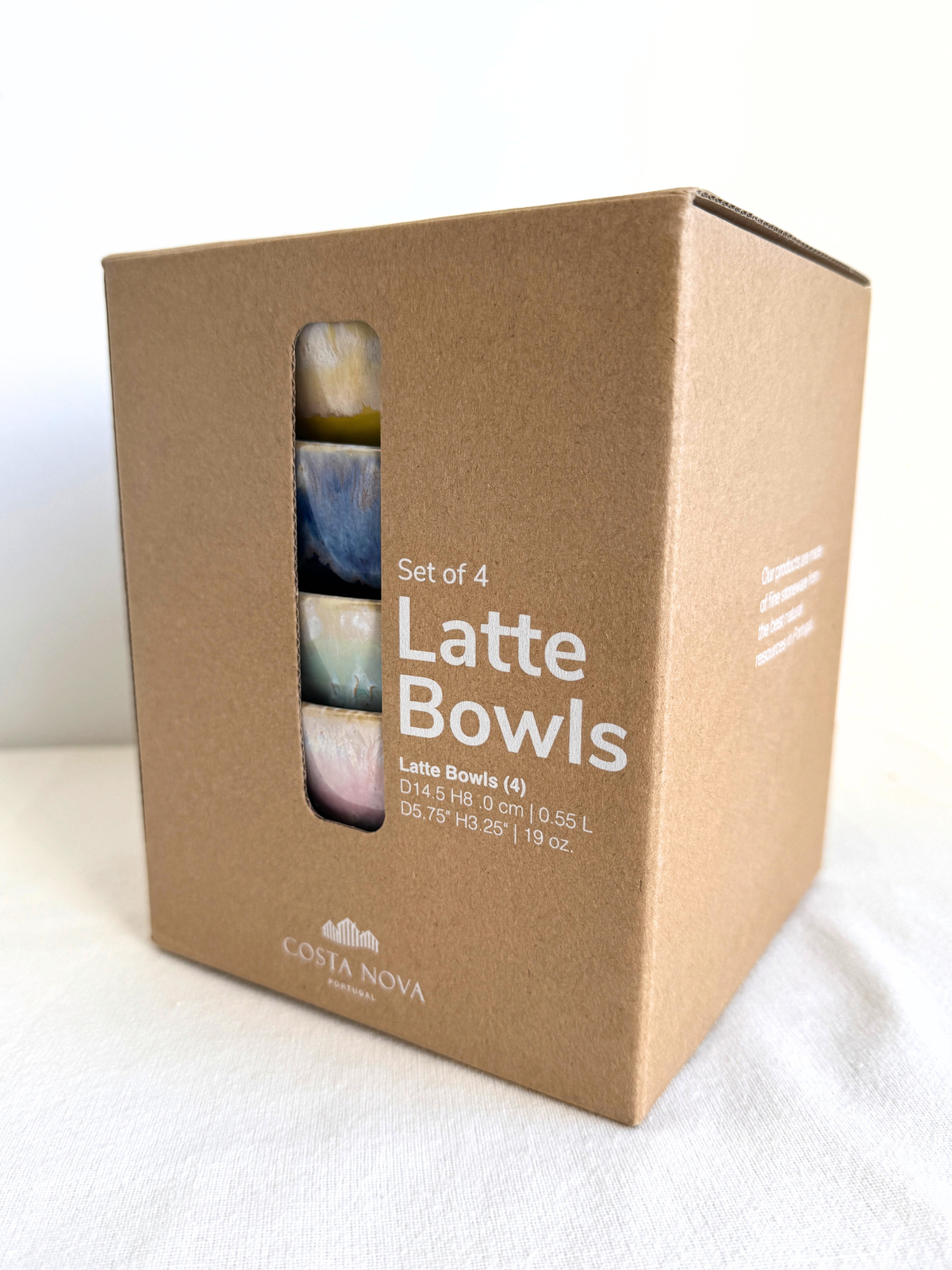 Costa Nova latte bowls - 4 håndlavede skåle i forskellige farver i gaveæske - keramik fra Portugal