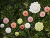 Bordallo Pinheiro Maria Flor lyserød dahliatallerken på græs med andre Maria Flor produkter